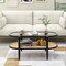 Modern Coffee Table with Glass Top and Solid Acacia Wood 2 Tier Design